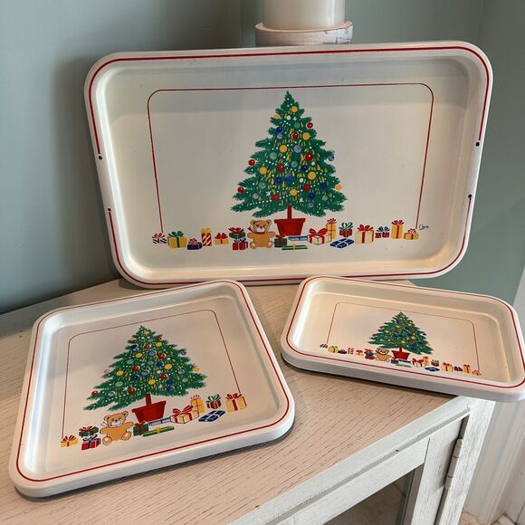 Vintage 1985 Himark Christmas Trays 3 Piece Set Never Used - Picture 1 of 12